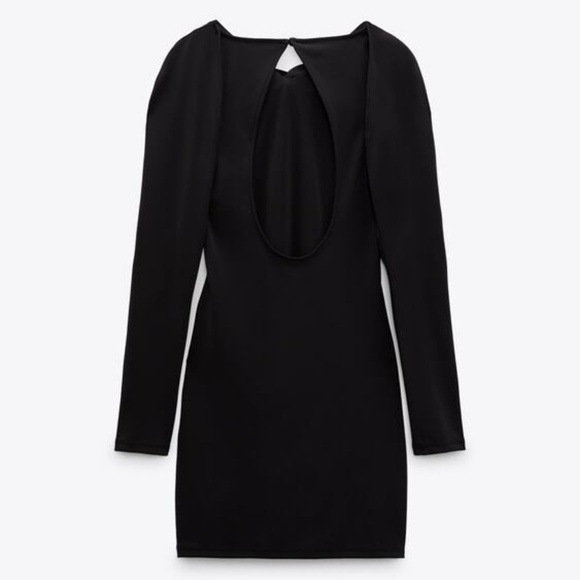 ZARA Knotted Overlay Back Slit Black Dress Size M NWT - Picture 3 of 14